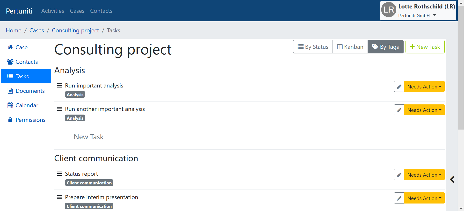 Switch between the different modules of your project and sort your work packages by tags.